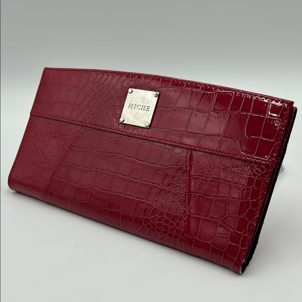 Miche Burgundy Croc-Patterned Wristlet